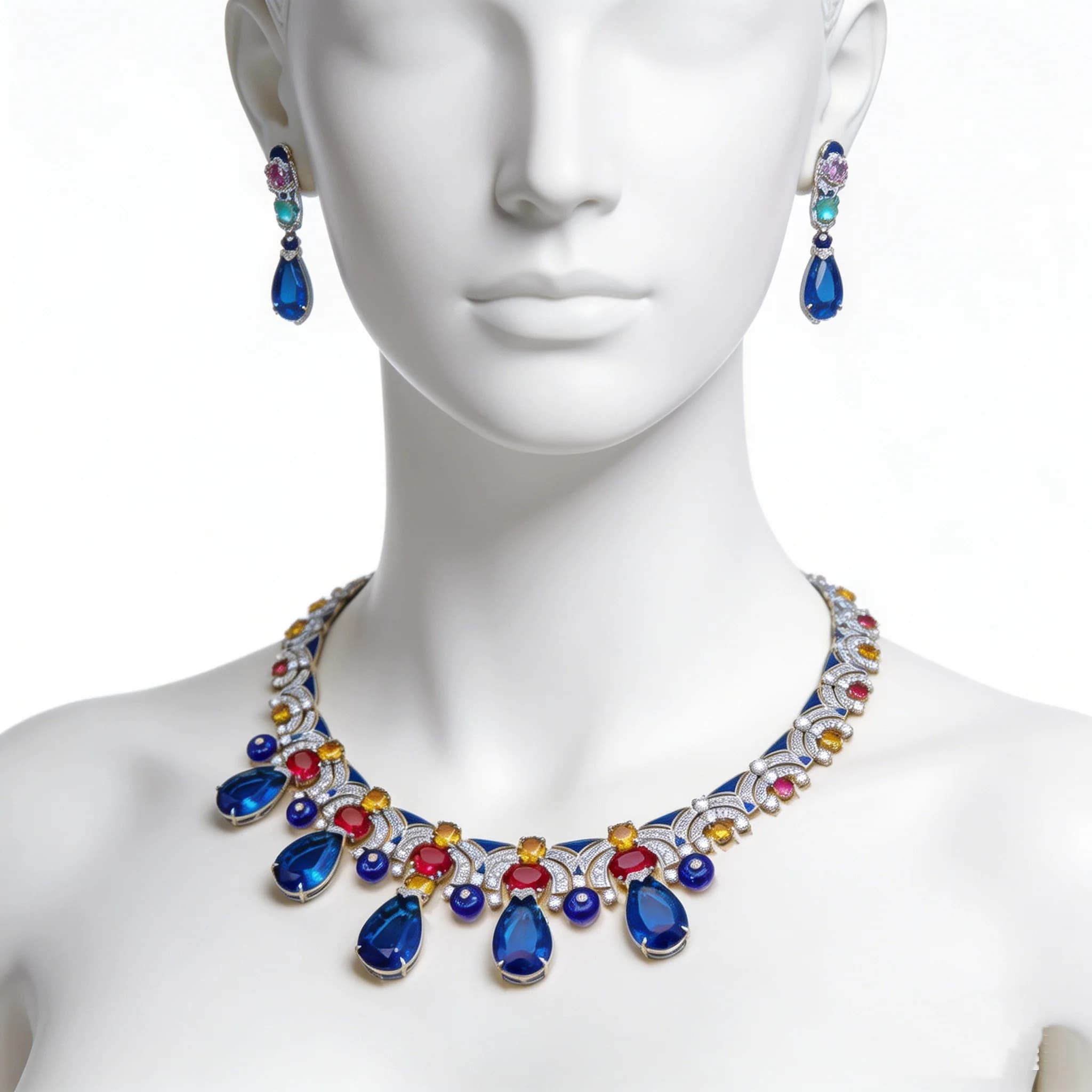 Designer Collection Style Earrings Necklace Women Inlay Cubic Zircon Multi-color Drop-shaped Tassels Emerald Party Jewelry Sets