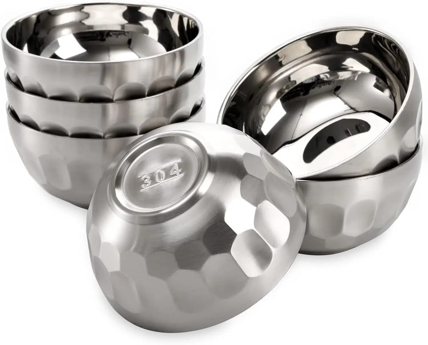 Okllen Set di 6 Ciotole per Snack e Zuppe in Acciaio Inox 18/8, 15 Oz, Antiscivolo, a Doppia Parete, Isolate