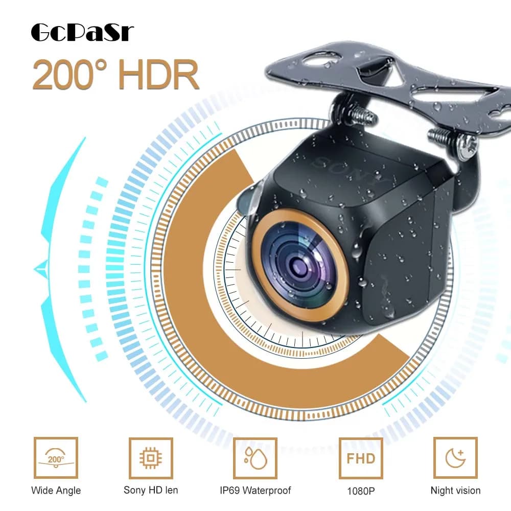 GcPaSr 1080P For Car 200 Degrees AHD Full HD Fisheye Retromarcia Photo Camera Golden Night Vision Universal Vehicle Back View