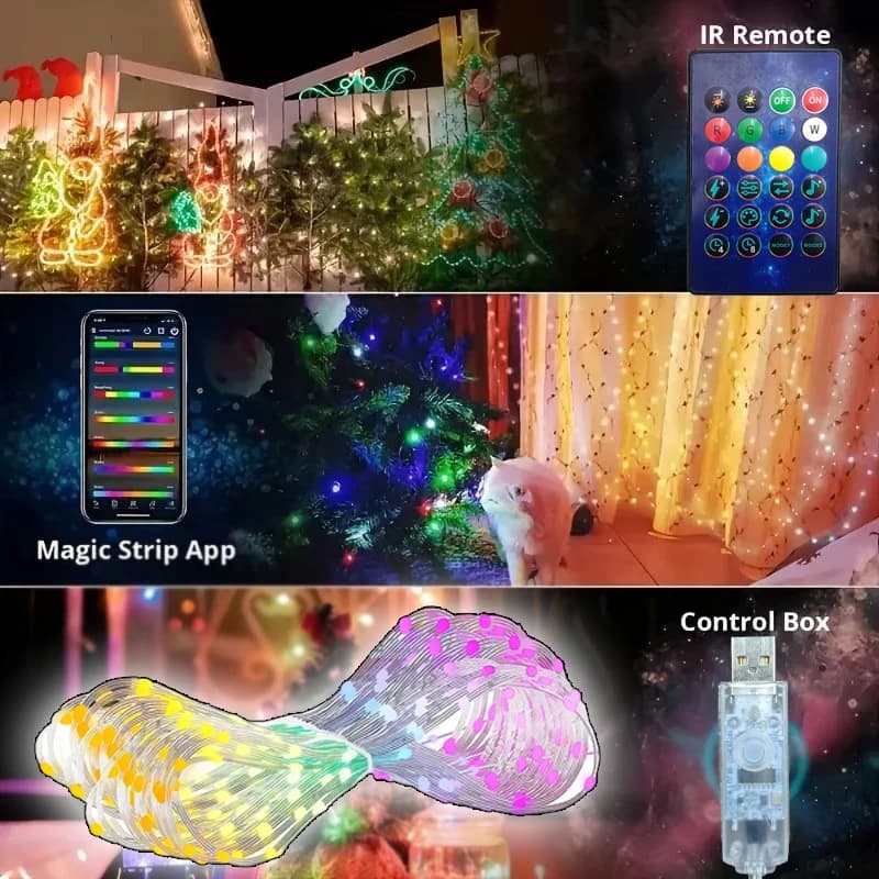 Stringa di luce fata programmabile, luce decorativa domestica USB, app Bluetooth e telecomando, stringa di luce intelligente 5V, WS2812 RGB C