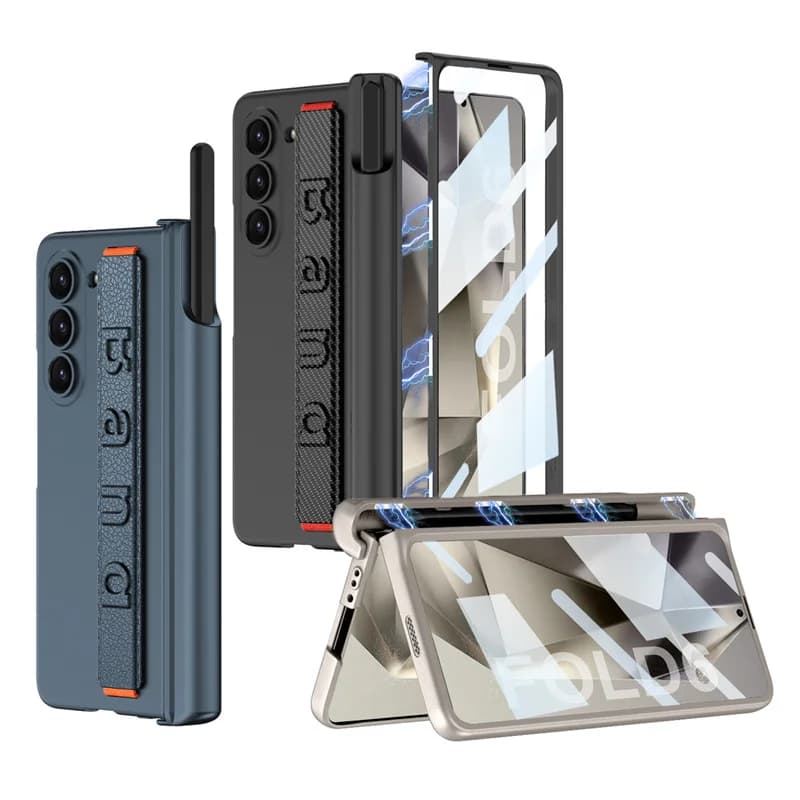 Con cinturino da polso portapenne per Samsung Galaxy Z Fold 7 6 5 4 Cover con slot per penna in vetro per schermo rigido per Galaxy Z Fold3 Custodia