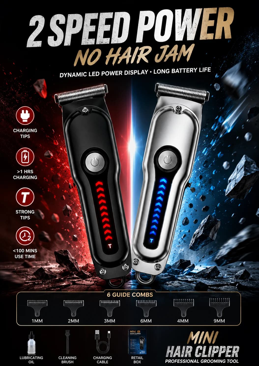 2026 Generation-2, Electric Hair Clipper Mini T-Blade Trimmer Cordless 2 Speed LED Display Men Beard Barber Grooming Shaver