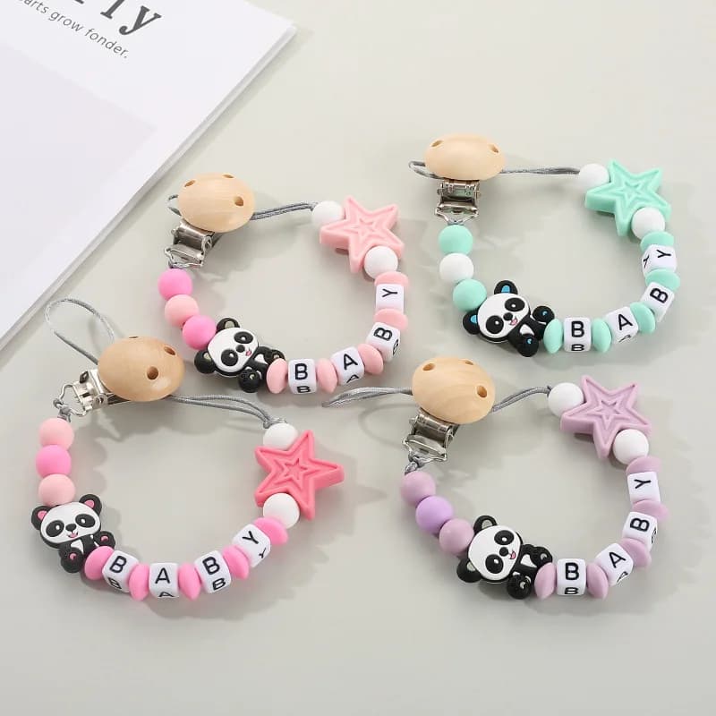 Clip per Ciuccio a Forma di Panda con Nome Personalizzato, Giocattoli da Dentizione in Silicone, Portaciuccio con Catena, Accessori per Neonati
