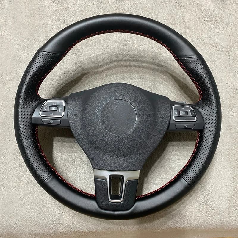 Hand Sewing Car Steering Wheel Cover For VW Golf 6 2009-2015 Passat B5 B6 Polo For Seat Leon 1999-2015 Perforated Leather Trim