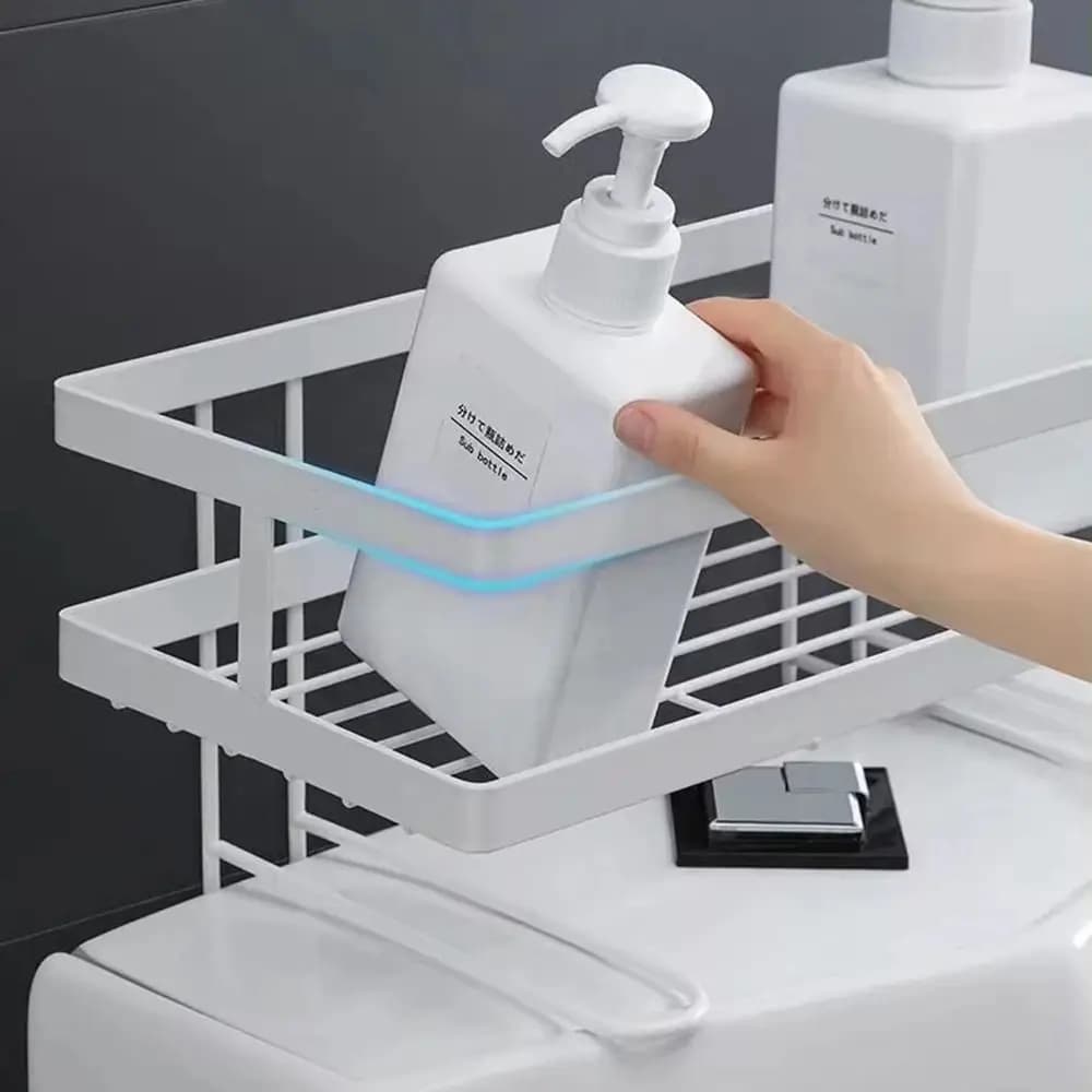1Pcs Durable Non Perforated Toilet Storage Rack Single Layer Metal Bathroom Shelf Multifunctional Shampoo Tray