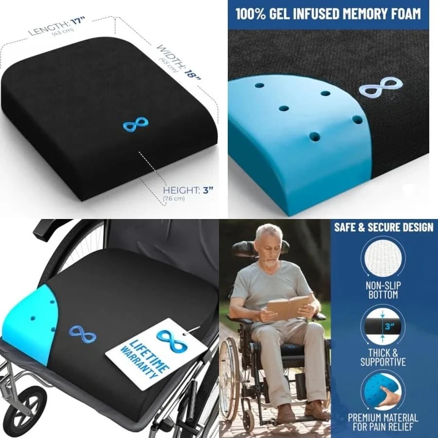 Cuscino per sedia in memory foam Everlasting Comfort - Cuscini per sedia a rotelle per alleviare il coccige - Copricuscini per sedia per prevenzione infortuni