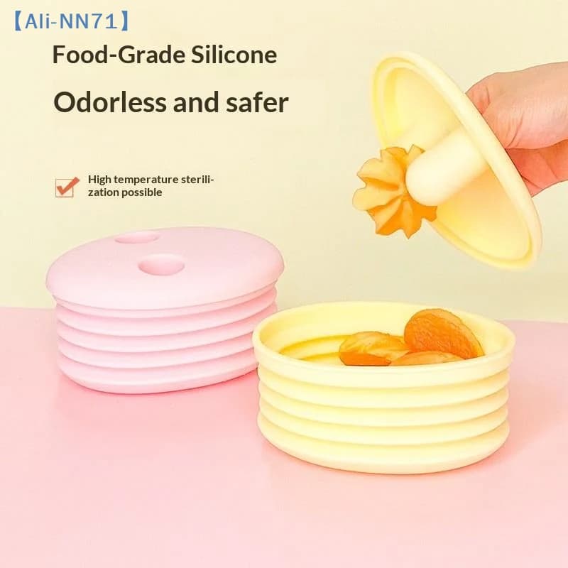 【NN71】Contenitore per snack in silicone anti-sporco con coperchio, pieghevole, per frutta, noci, caramelle e frutta secca