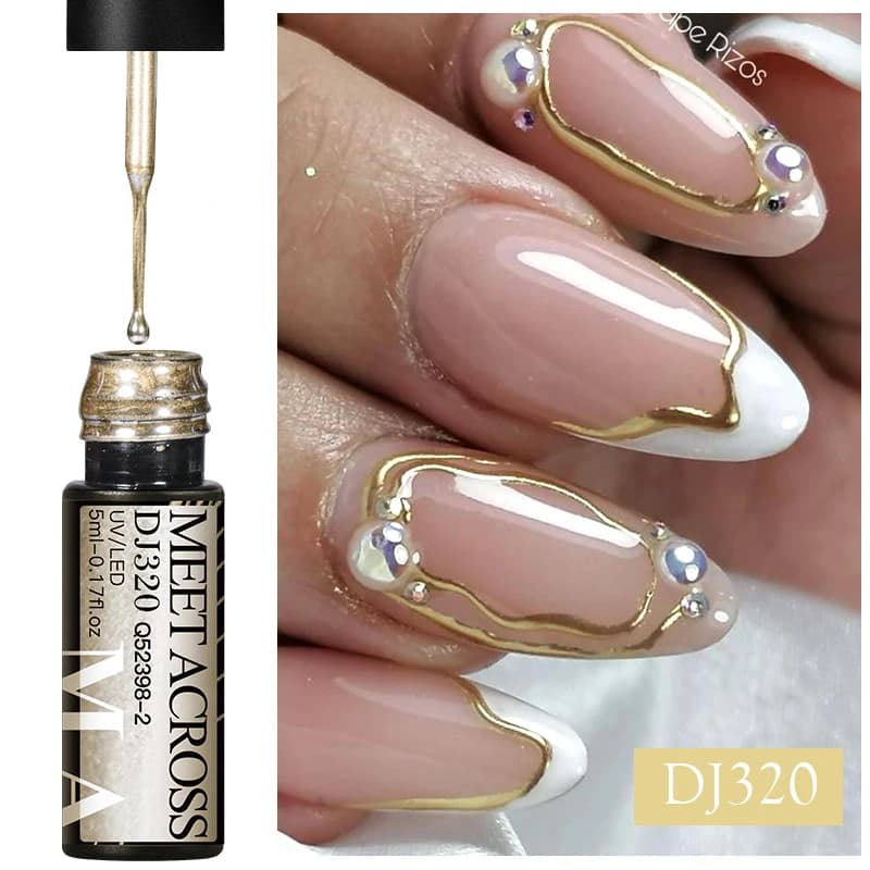 MEET ACROSS 5ml Metallic Paint Liner Gel Nail Polish Super Bright Gold Silver Pink Mirror Gel Nail Art Nail Polish Manicure