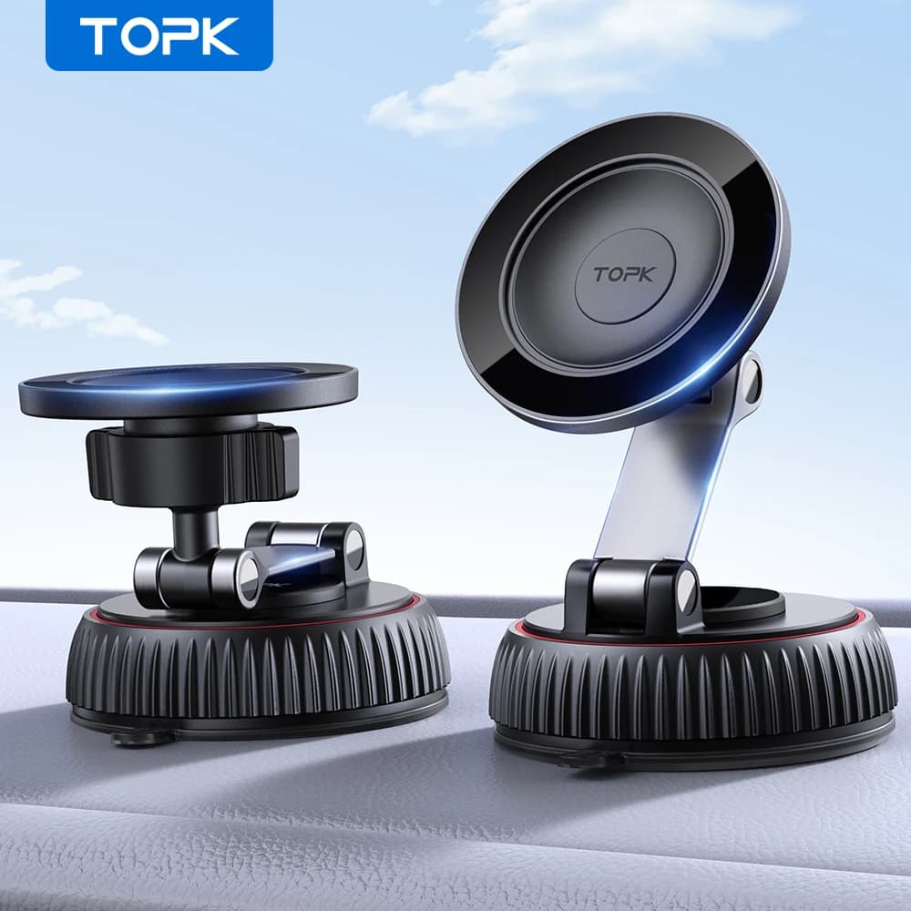 TOPK Magnetic support for folding car phone for Magsafe 360 ° Suction cup holder with rotation for iPhone Samsung wall desk support