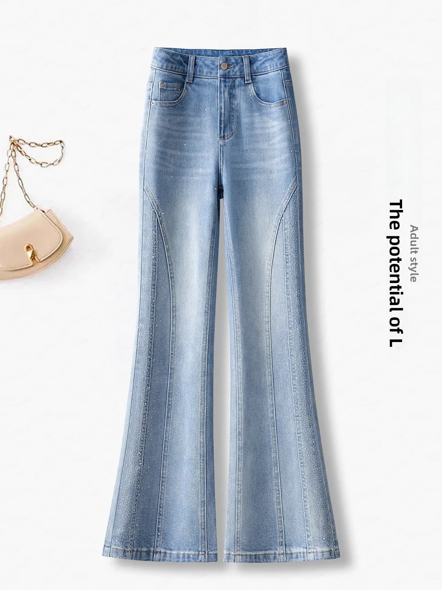 Jeans a Vita Alta e Gamba Larga per Donna, Primavera-Autunno 2026, Nuovo Stile Slim Fit, Pantaloni Bootcut in Misto Cotone, Poliestere e Spandex, Abbigliamento Casual