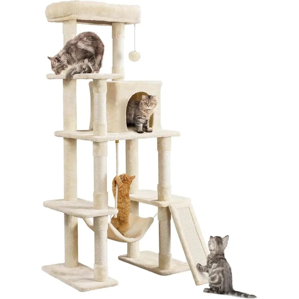 Albero per Gatti a 63 Livelli per Interni con Tiragraffi, Amaca e Pallina Pendente