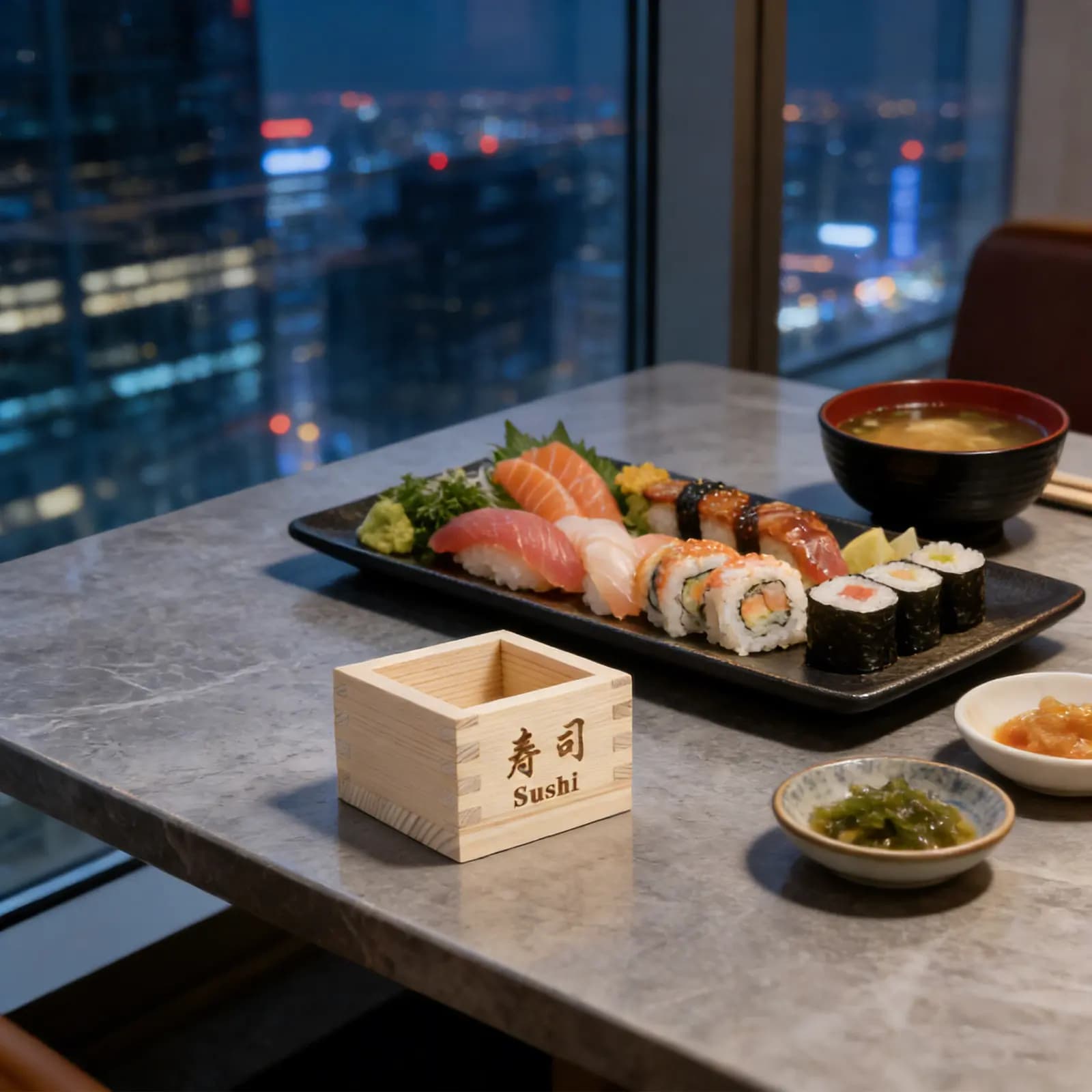 Square Wooden Sake Box with Lid - Multiuse Japanese Snack Container for Sushi Desserts Cutlery Storage in Home Restaurant