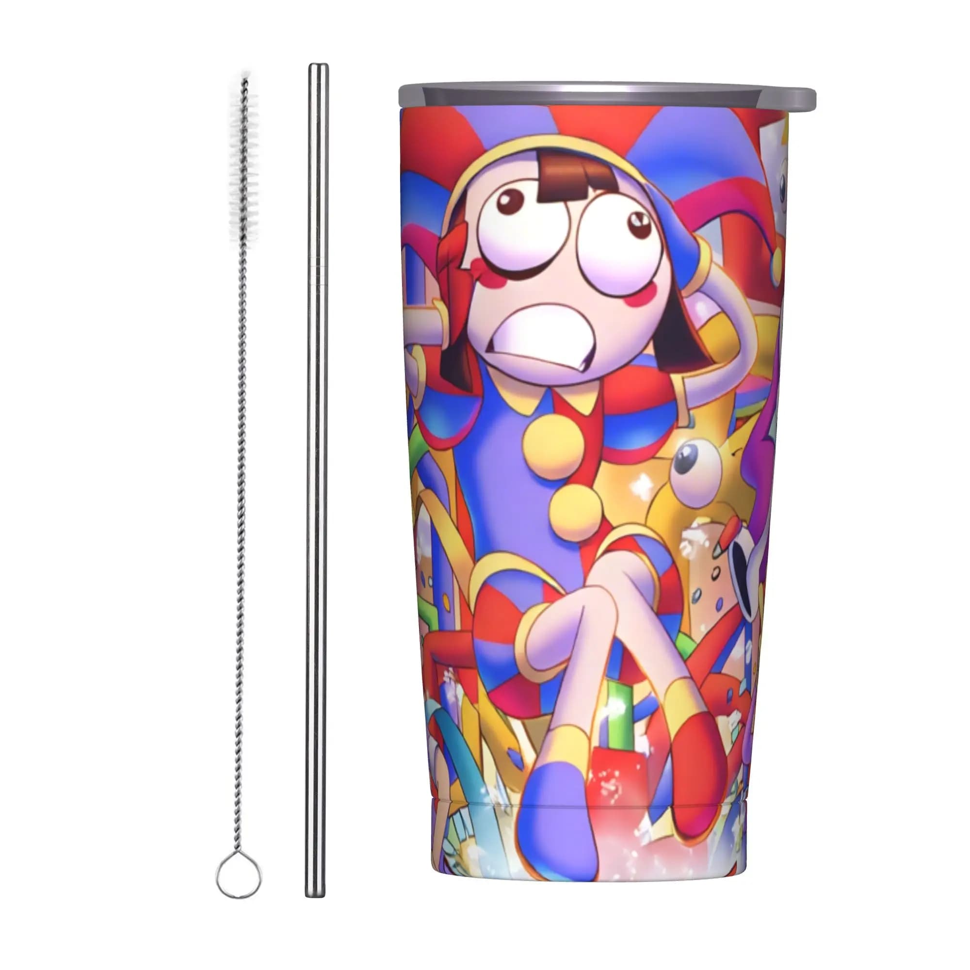 Bicchiere Termico in Acciaio Inox Game D-D-igitals Circus, Tazze da Spiaggia con Cannucce e Coperchio, Grandi Tazze per Auto, Bottiglia per Bevande Calde e Acqua