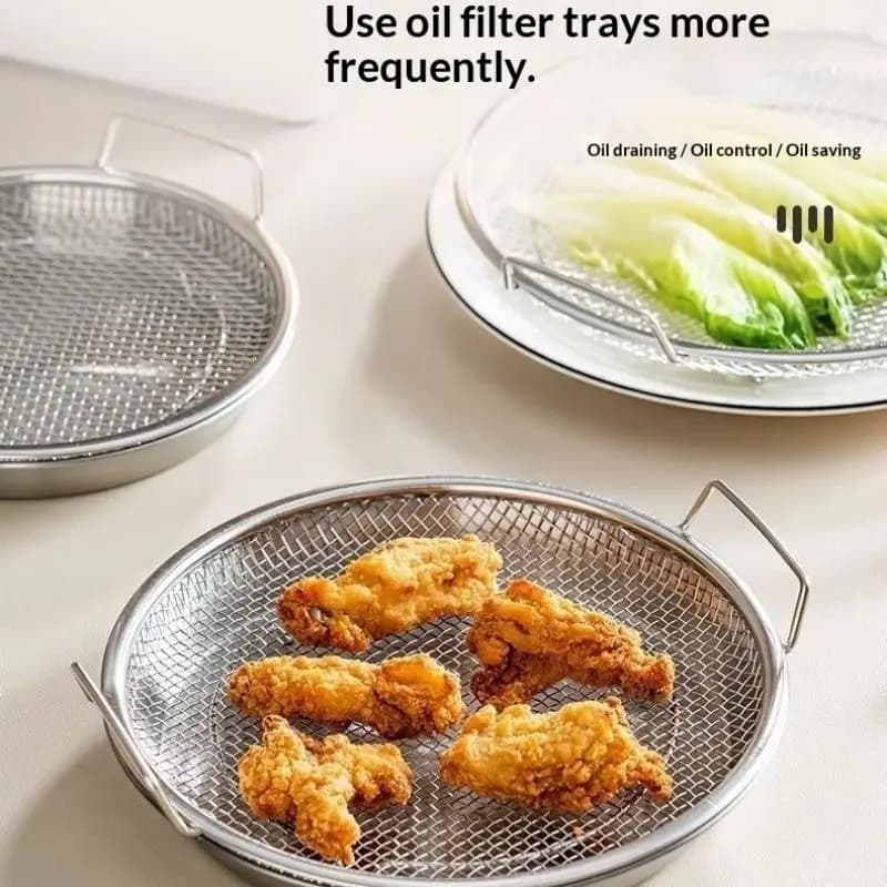 2026 Food-grade Kitchen Oil Filter Tray Stainless Steel Mesh Frying Drain Pan Strainer Colander