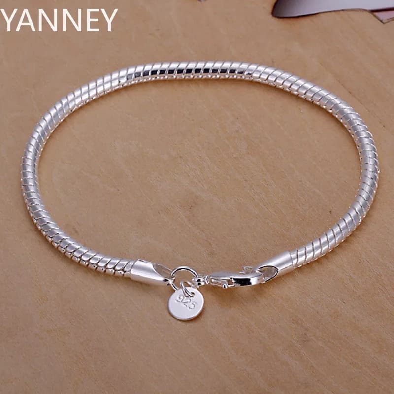 925 Sterling Silver 3MM 20cm Snake Chain Bracelets Factory Fashion Hot Top Quality Jewelry Charm Cute Women Lady Wedding