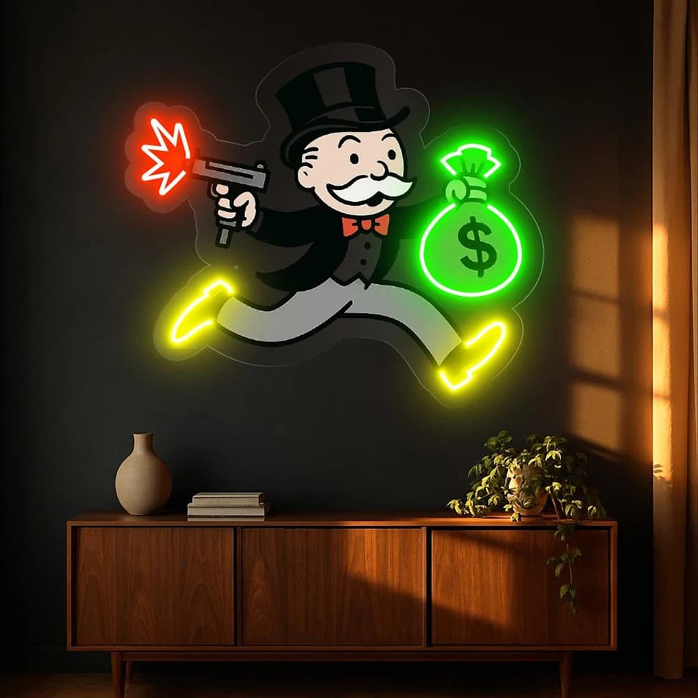 Borsa per soldi Insegna al neon Luce a LED personalizzata Arte da parete in acrilico per la decorazione della sala giochi Insegna Man Cave Decorazione della stanza dell'ufficio Luce al neon