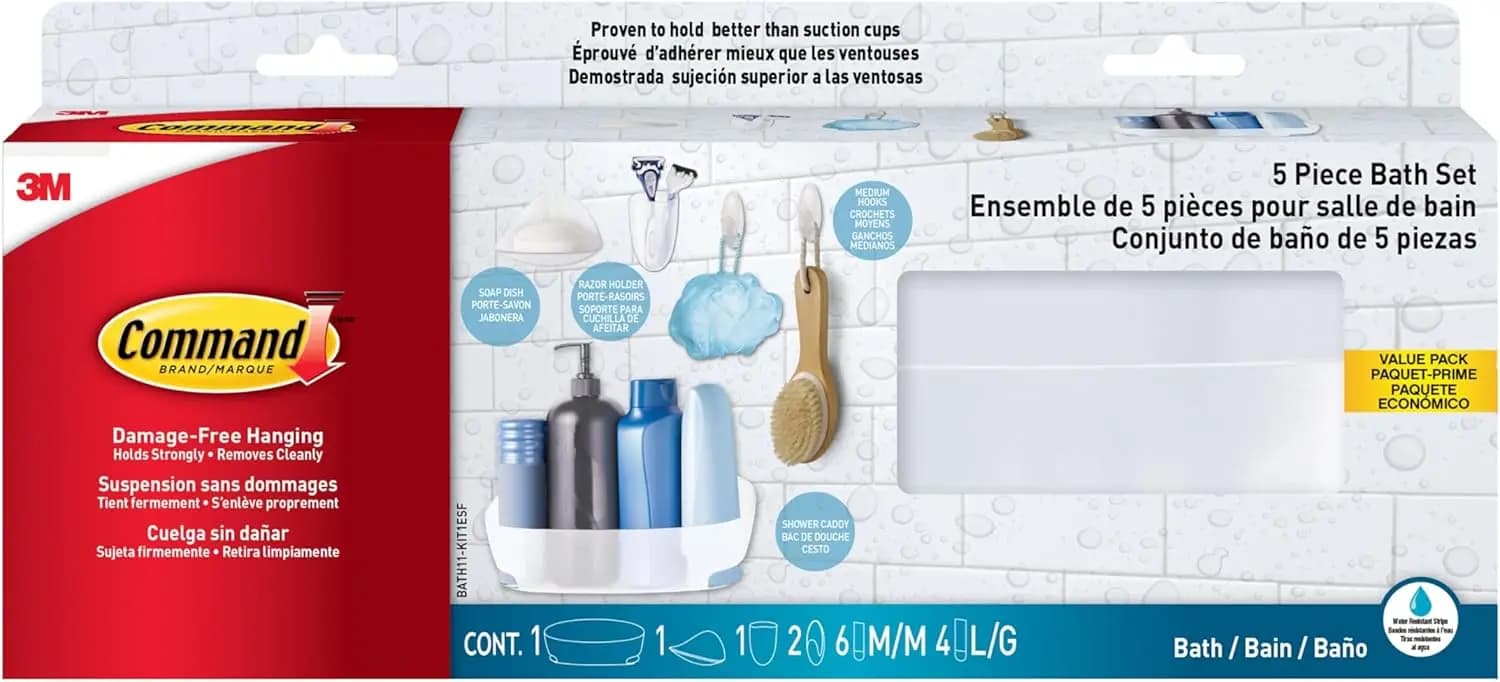 Set Organizzatore Bagno 5 Pezzi con Portaoggetti Doccia, Portasapone, Portaspazzolino e Ganci Resistenti all'Acqua per una Conservazione Efficiente