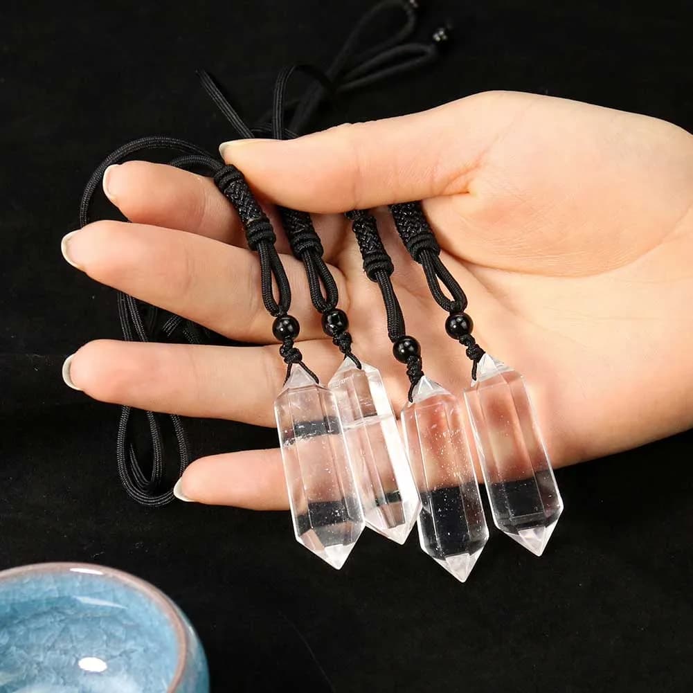 Men's Natural Crystal Quartz Necklace Double Pointed Pendant Stone Collar Men's Handmade Meditation Chain