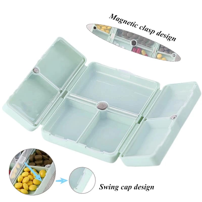 Organizzatore settimanale magnetico pieghevole per pillole, custodia portatile da viaggio con 7 scomparti, piccola scatola per pillole da tascare o da appendere alla borsa per contenere vitamine