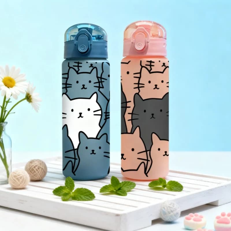 Bottiglia d'acqua da 780 ml con gatto dei cartoni animati stampato in 3D – Durevole, senza PVC e a prova di perdite (finitura opaca + anello per il trasporto) per le vacanze