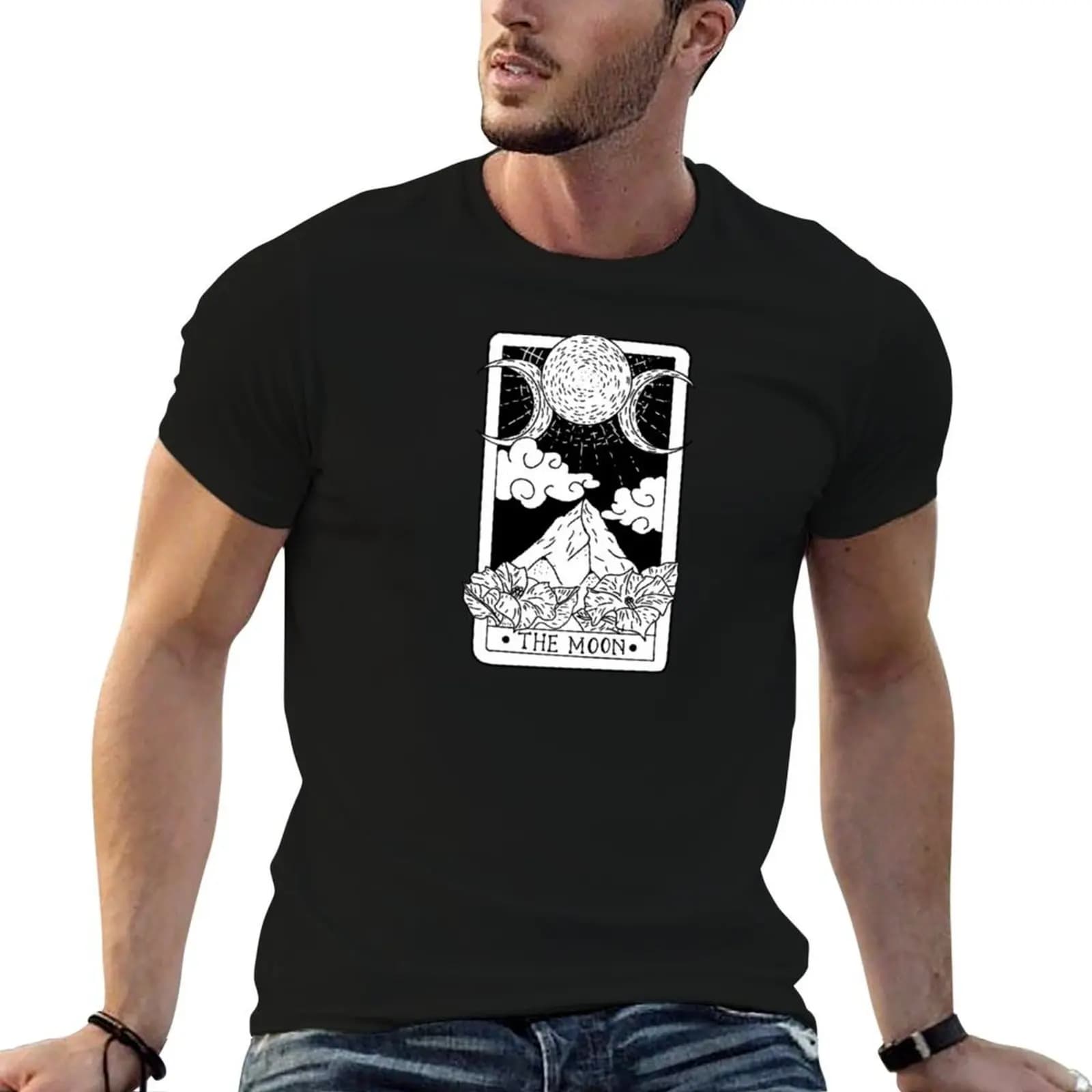 T-shirt con disegno Tarocchi, Carta della Luna, T-shirt in cotone da uomo, T-shirt anime oversize da uomo, T-shirt in cotone 100%