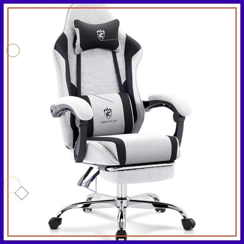 Sedia da Gaming Ergonomica con Tessuto Traspirante, Supporto Lombare Massaggiante, Reclinabile e Poggiapiedi Regolabile in Grigio Nero