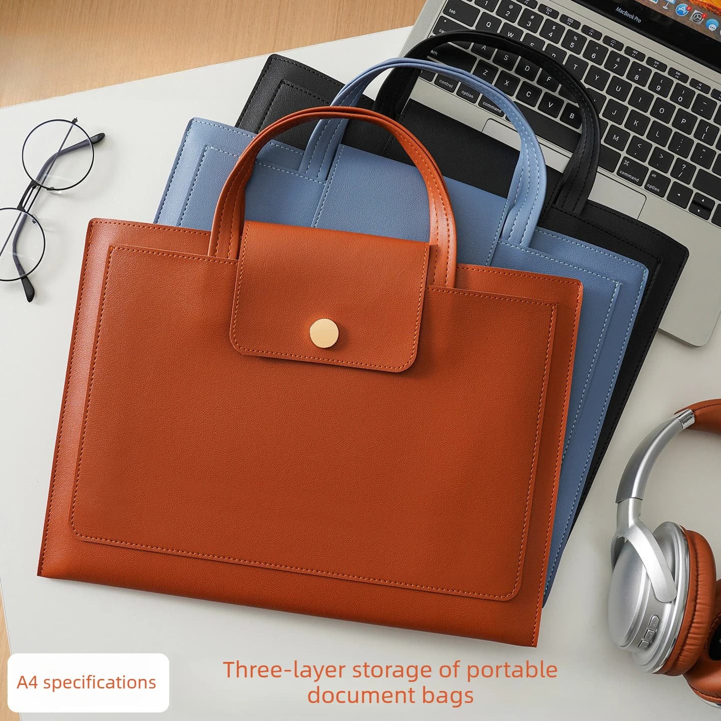 A4 Genuine Leather Portfolio Bag Spacious Laptop Briefcase Thickened Document Organizer for Business Professionals File Folders