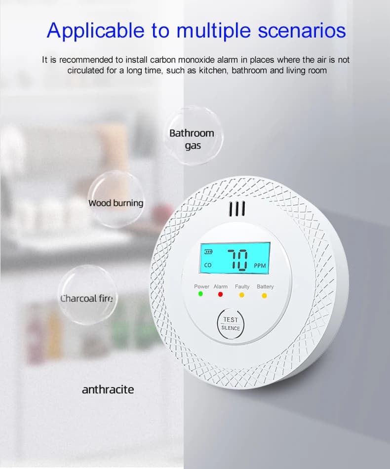 Carbon Monoxide Gas Detector LCD Digital Display Independent Home Security Protection Real-time Warning Alarm