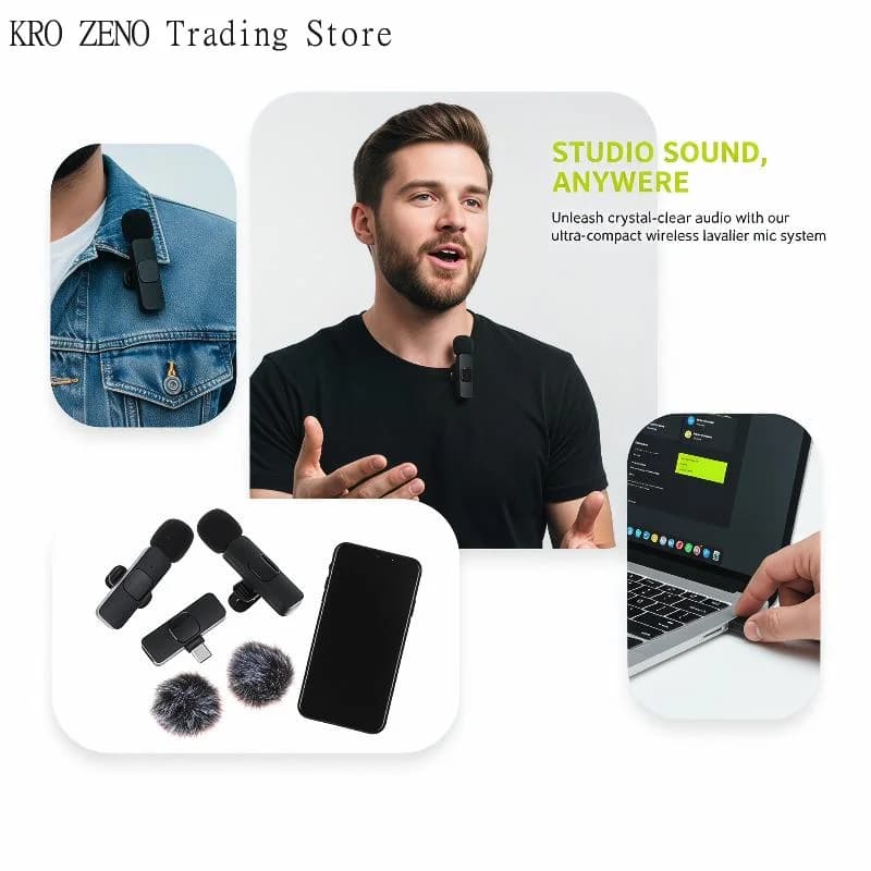1PCS K9 Wireless Lavalier Microphone Mini Audio Video Recording Mic For Phone Android Laptop Live Gaming Mobile Phone Microphone