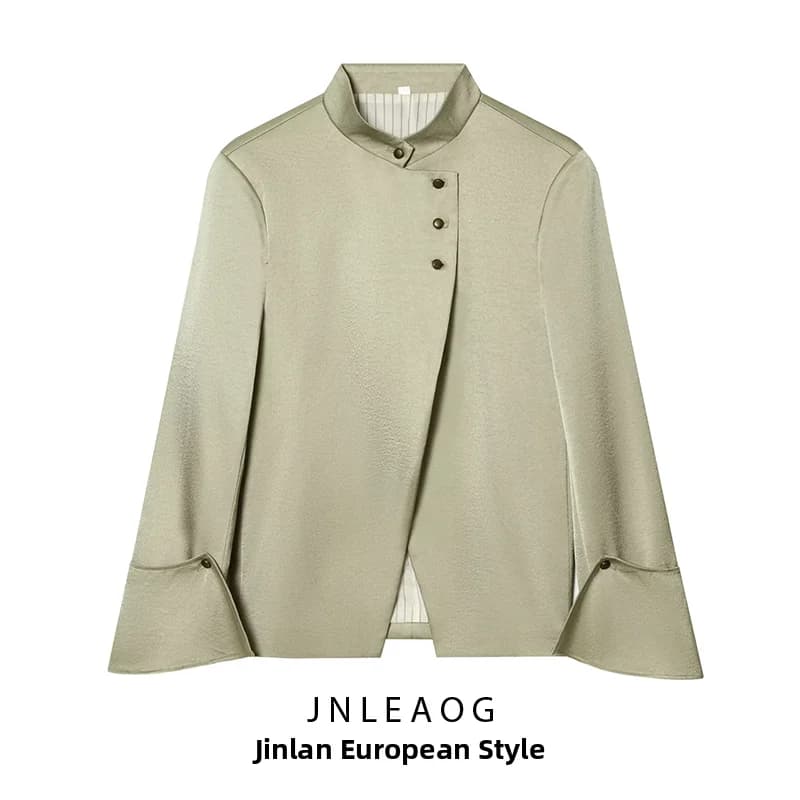 JNLEAOG Summer New Women's Fashion Comfortable Semi-High Collar Decorative Layered Suit Jacket Standard Fit Polyester Fiber