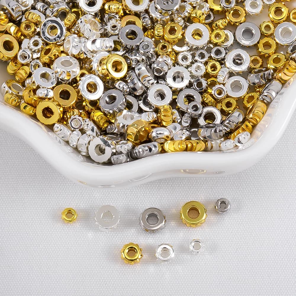 3/4/5mm Bulk Beads Separators 18K Plated Brass Round Corrugated Stripe Spacer Bead Bracelet Necklace DIY Beading Jewelry Making