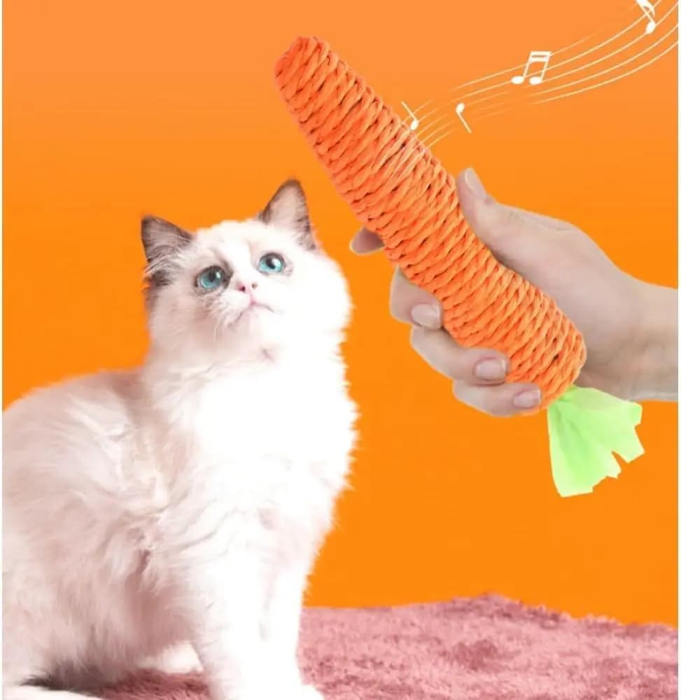 Carrot Teasing Cat Stick, Cat Toy, Hemp Rope, Tear Resistant, Sound Making, Self Raising, Grinding Teeth, Pet Supplies, Toys