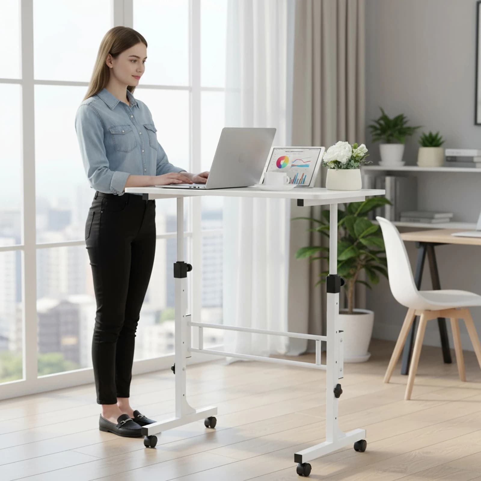 Scrivania Mobile Regolabile in Altezza per Uso Domestico, Tavolo da Letto per Laptop, Scrivania Portatile 16x31,5 Pollici per Casa