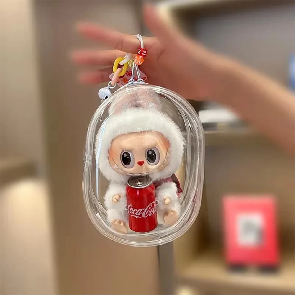 Peluche Labubu Doll Custodia protettiva trasparente Custodia per bambola in peluche Scatola di immagazzinaggio in materiale PVC Borsa per esposizione antipolvere
