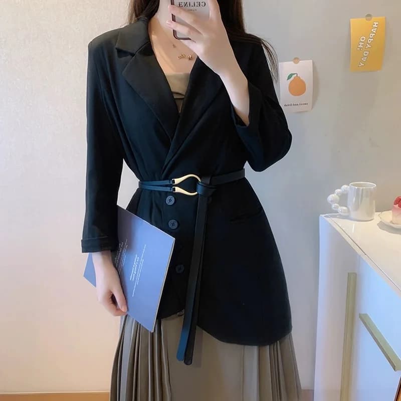 Cintura da Donna per Abiti, Senza Fori, Stile Vintage Semplice con Catena, Nuova Cintura Nera Popolare