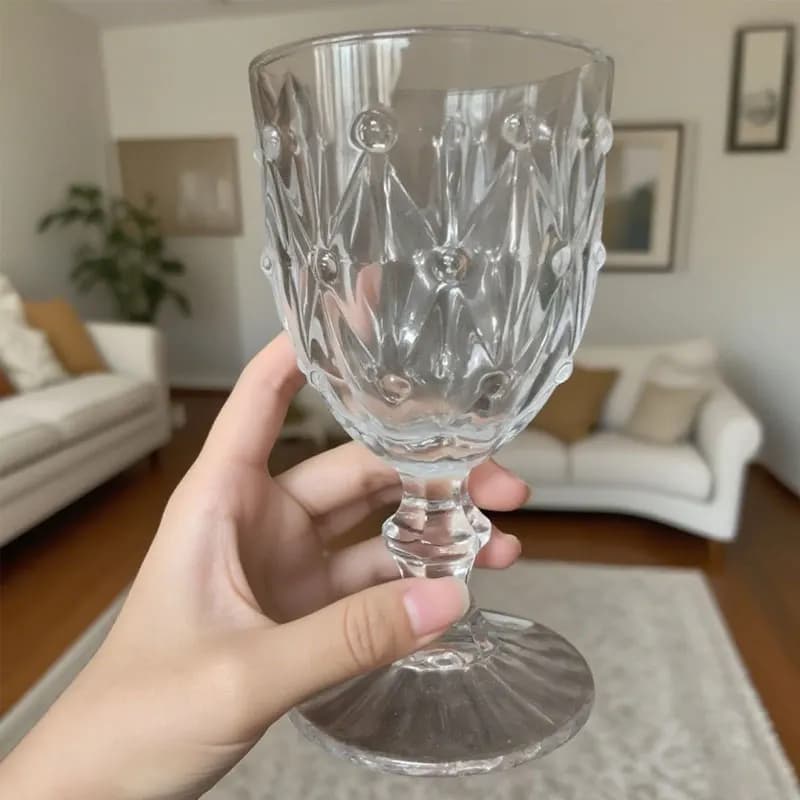 1pcs Glass Cup with Embossed Design Tall Wine Glasses Simple Creative Red Wine Glass High-end Water Cup Beer Glass Whiskey Glass