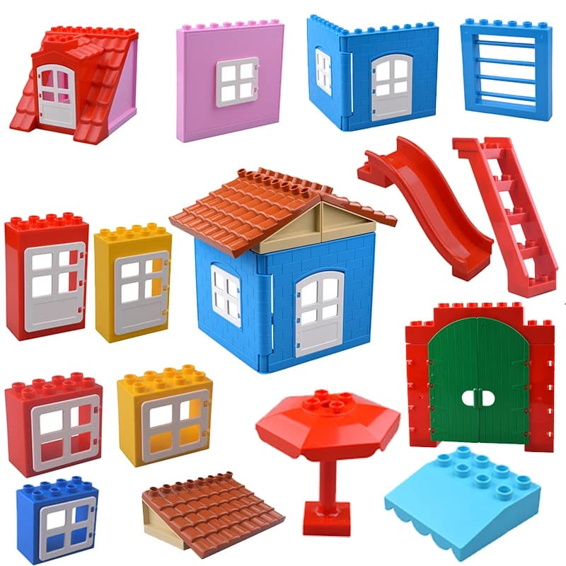 Grandi blocchi di costruzione Parti accessorie per la casa Costruzione della parete della finestra del tetto Assemblare mattoni Giocattoli educativi per il regalo dei bambini