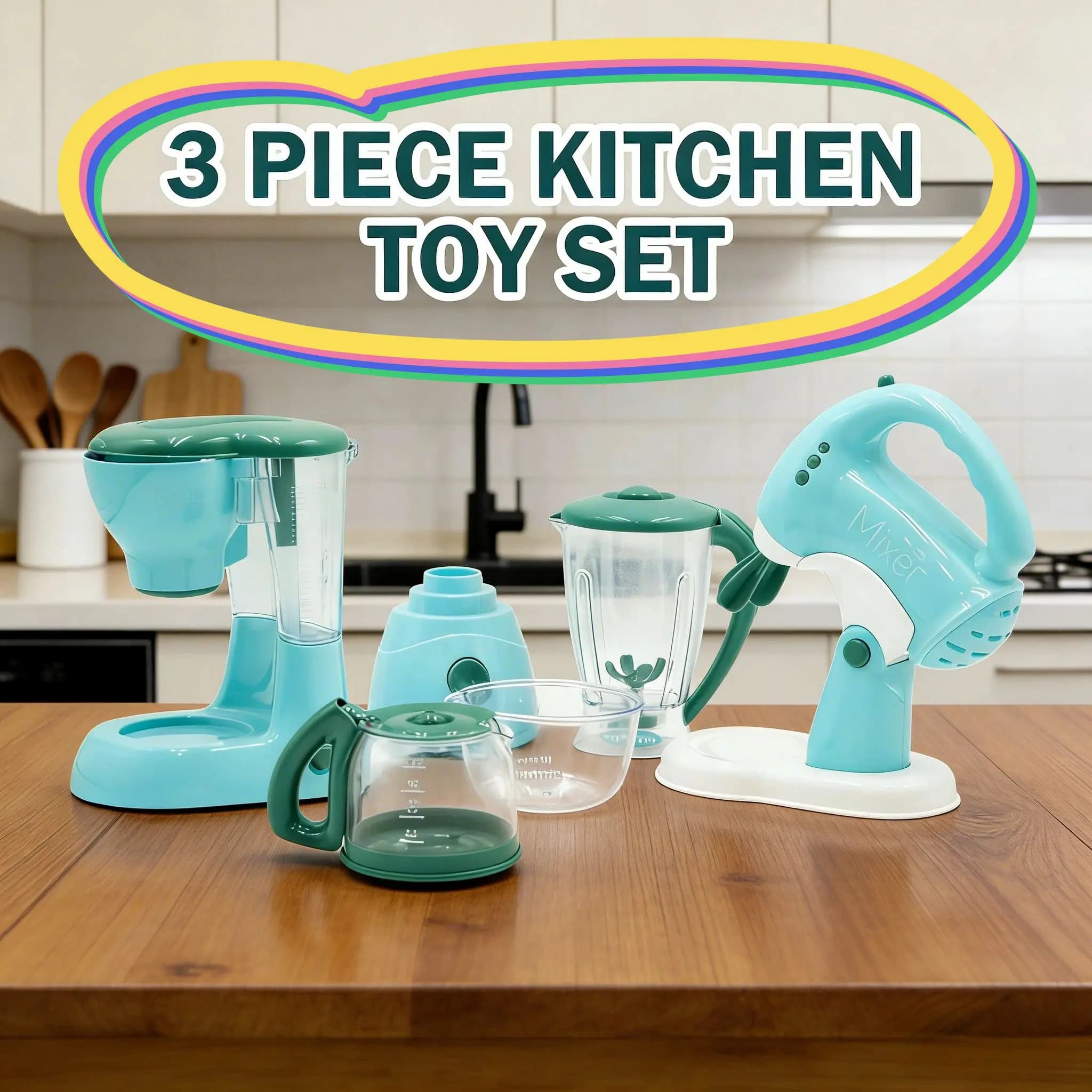 Set Toy 3 Pieces: Automatic Electric Coffee Machine, Blender and Mixer, Mini Kitchen Appliances, Children's Gift