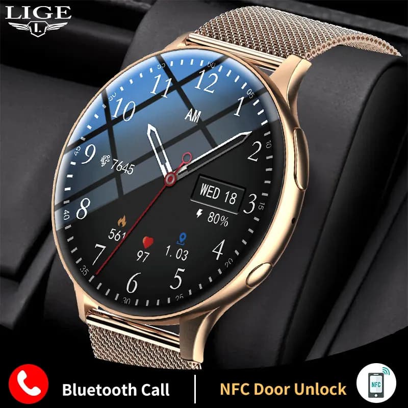 LIGE Smartwatch da donna con chiamata Bluetooth, impermeabile, per sport e fitness, monitoraggio della salute, smartwatch da uomo, NFC per sblocco porta, per donna