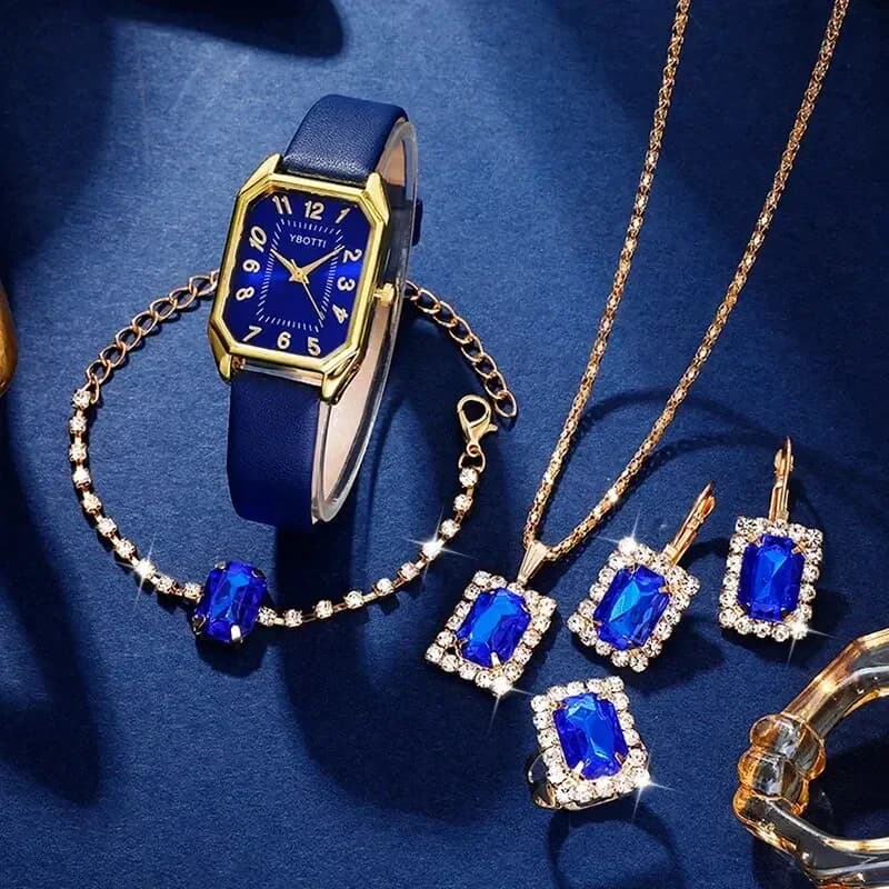 Femme Blue Leather Band Square Women's Watches Ladies Quartz Wristwatch Classic Simple Femme Blue Leather Band Women's Watches