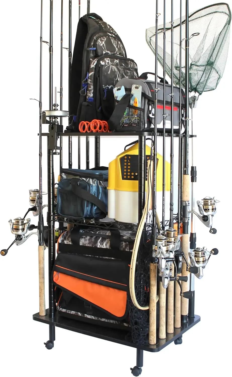 Adjustable Fishing Door for Garage, Contains Up to 12 Cannes and Mulinelli with Mobile Cart