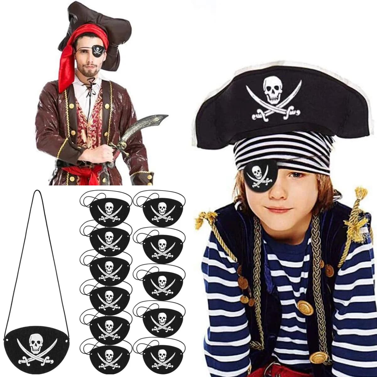 12 pz Bar Party Feltro Pirata Teschio Maschera per gli occhi Trucco Palla Maschera Un occhio Caraibi Maschera per gli occhi Divertente Maschera per gli occhi Decorazione a tema pirata