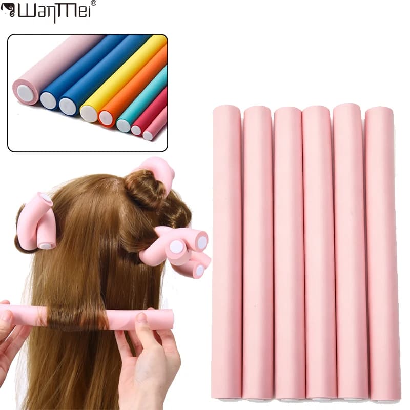 Set of 6 oversize flexible hair rollers, new foam curlers, no heat, for DIY