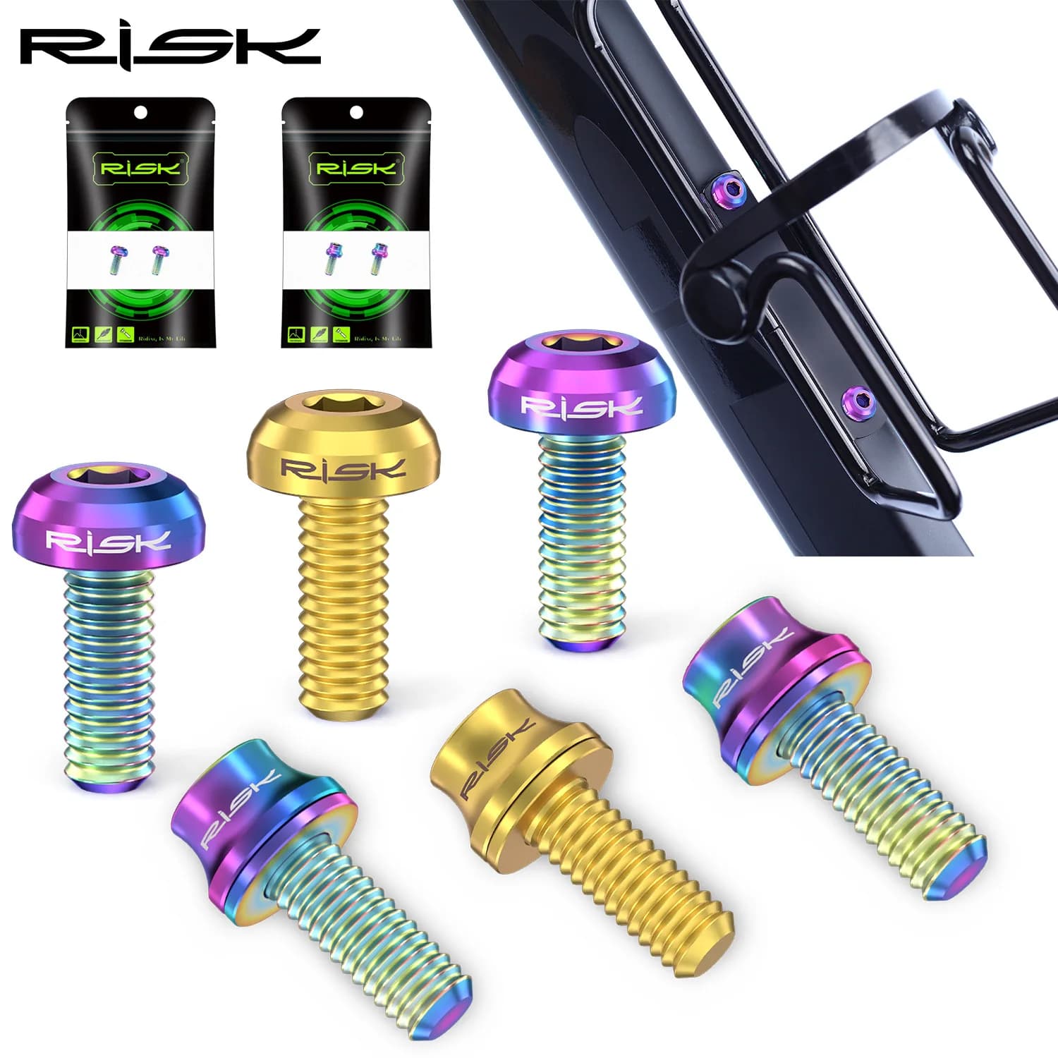 Vite di fissaggio del supporto del bollitore in lega di titanio RISK M5x12mm con guarnizione Fissaggio della pompa per bici da strada di montagna