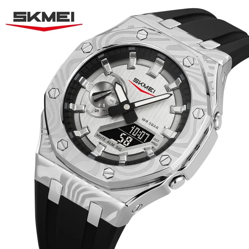 Skmei 2471 Luce notturna a LED Doppio display digitale Orologi impermeabili al quarzo con calendario Cronometro analogico sveglia