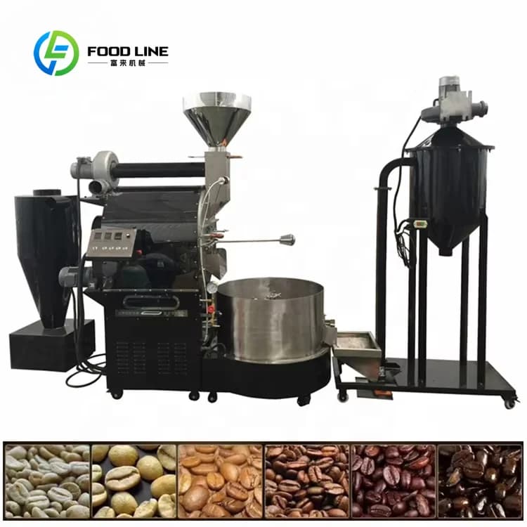 custom made Automatic Coffee Bean Roasting Machine Auto Gas Hot air Coffee Beans Rotary Drum Roaster for Sale