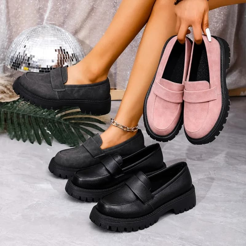 Nuove Scarpe Casual da Donna 2026, Stile Semplice, Tinta Unita, Moda Britannica, Punta Rotonda, Suola Spessa, Comode