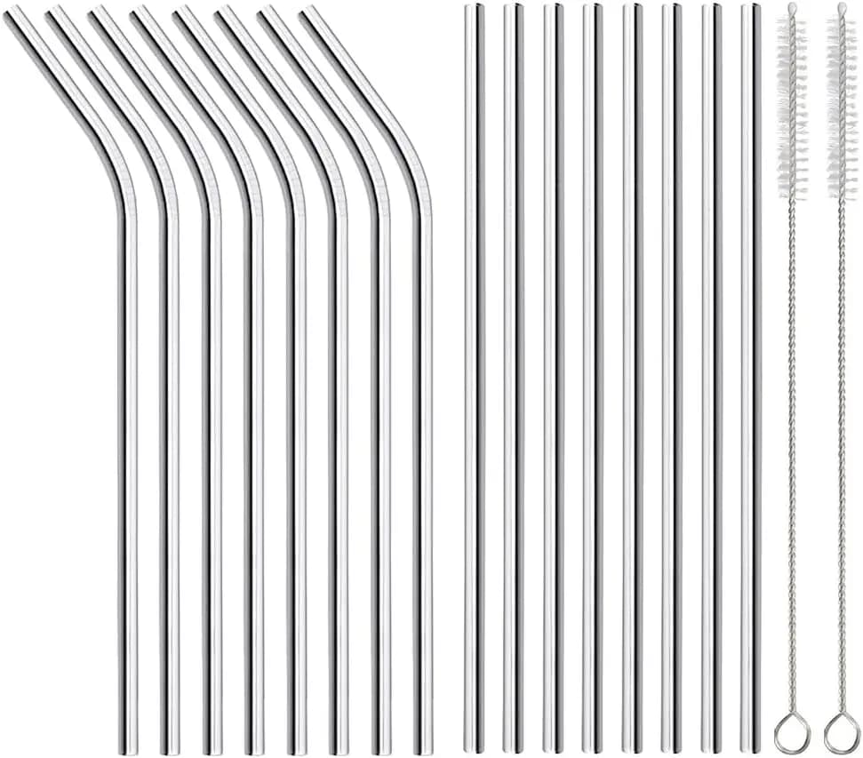 16 Stainless Steel Reusable Candles, 8 Straights and 8 Curves, Includes Cleaning Brushes