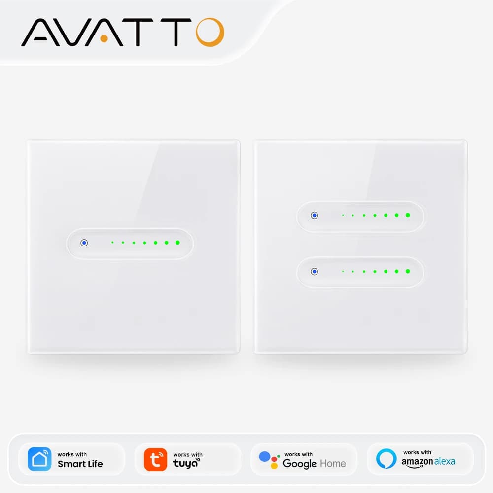 AVATTO WiFi Interruttore Dimmer Smart 1/2 Gang, Pannello Touch in Vetro per Controllo Luci Compatibile con Tuya Alexa Google Home Alice