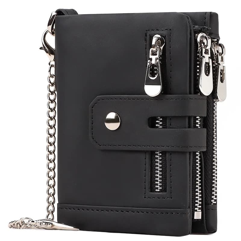 KAVIS Portafoglio in vera pelle da uomo Porta carte di credito RFID Portamonete corto con doppia cerniera Tasca portamonete bifold maschile